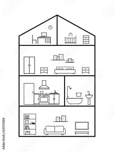 Cross section of house. Clipart image isolated on white background