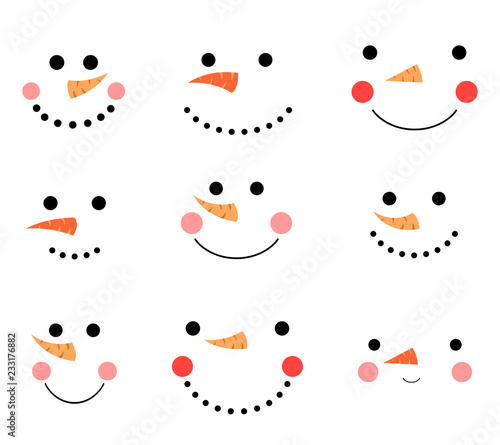 Cute and funny vector snowman face icons