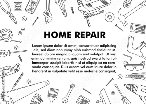 Set of construction electro and hand tools and elements for house repair. Vector illustration.