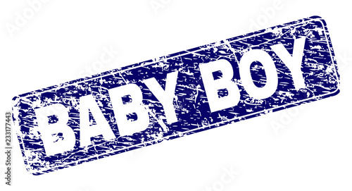 BABY BOY stamp seal print with grunge style. Seal shape is a rounded rectangle with frame. Blue vector rubber print of BABY BOY caption with dirty style.