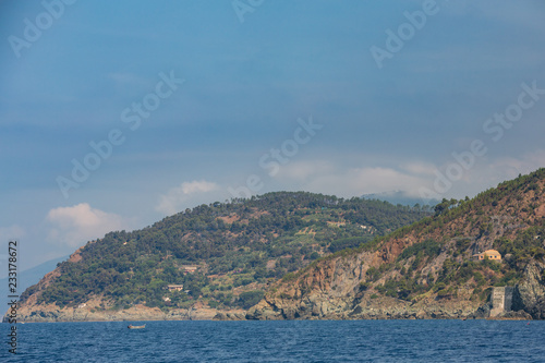 Views of the Ligurian coastline near the town of Levanto, as seen from the sea © Michael Evans