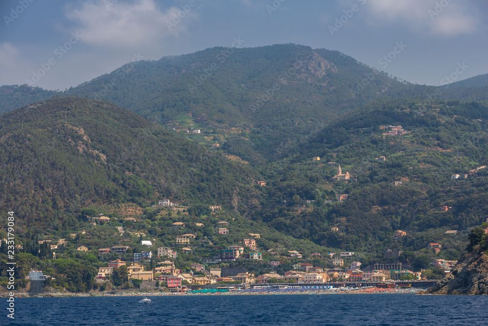 The Italian town of Bonassola on the Ligurian coast as seen from the water