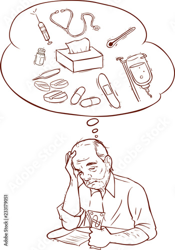 Illustration of the old man and health spending