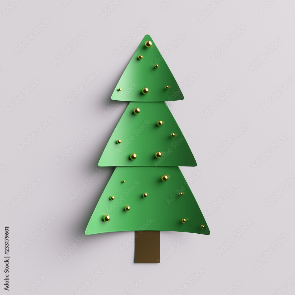 Fototapeta premium 3d render abstract christmas tree background. Simple christmas tree with metall shiny balls...