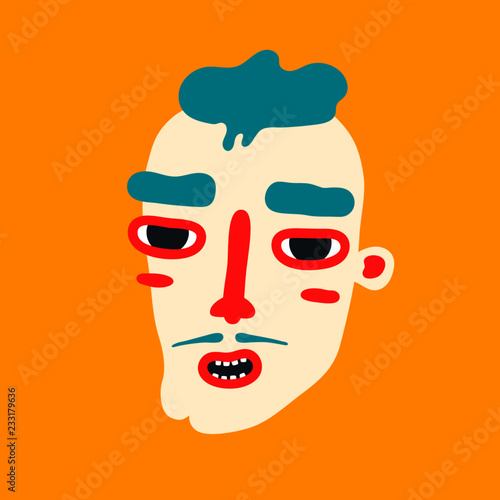 Smiling male character with mustache. Flat cartoon design graphic.