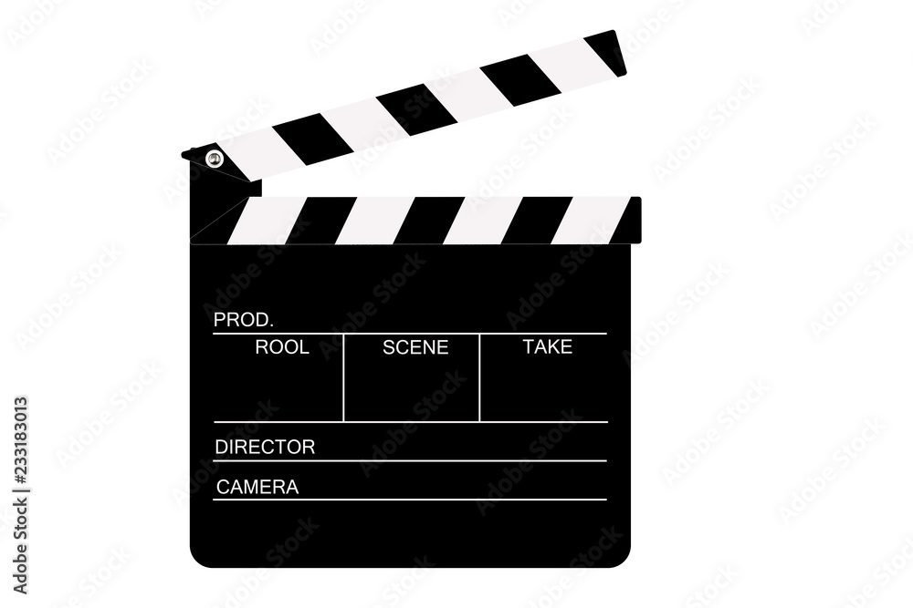 Classic, black film slate, with a white table and description - drawing ...