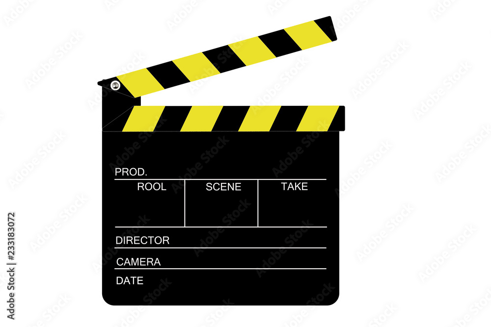 Obraz premium Classic, black film slate, with yellow stripes and a white table and description - drawing