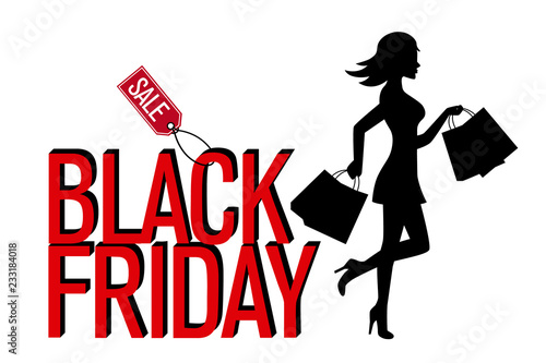 Black Friday. woman silhouette with shopping bags