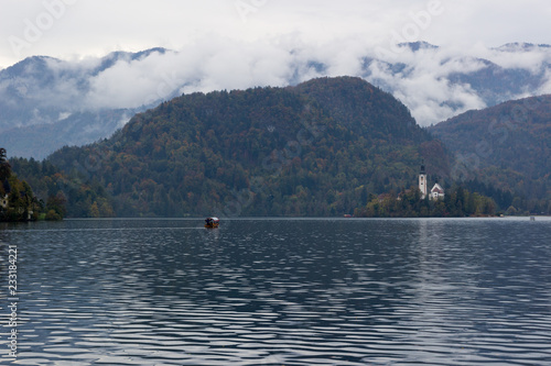 Bled lake at early morning autumn time