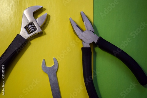 set of tools isolated on yellow background