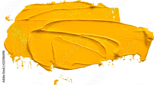 Textured yellow oil paint brush stroke,convex with shadows, isolated on transparent background. EPS 10 vector illustration.