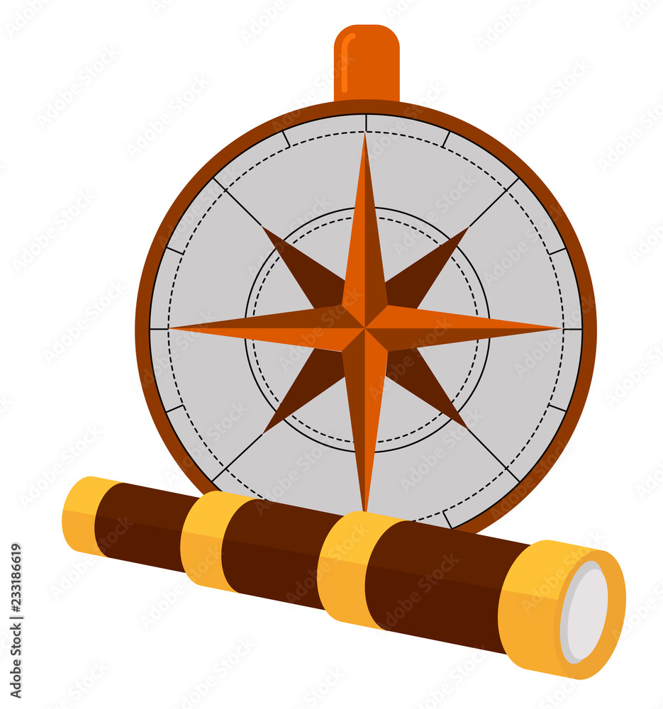 Fototapeta premium Columbus Day poster with compass and spyglass symbol