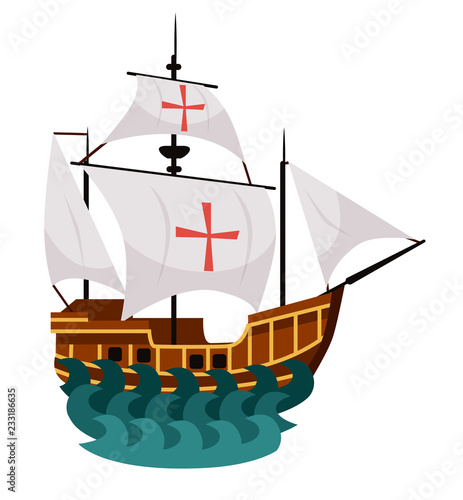Happy Columbus Day poster with sailing ship