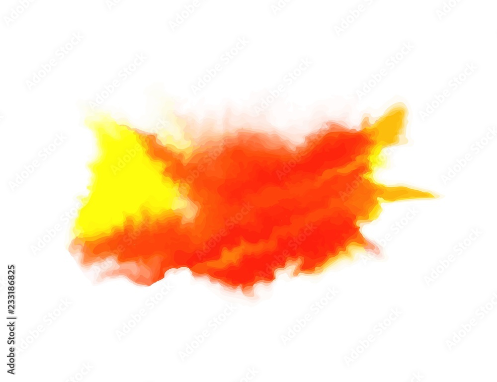 Yellow and red watercolor abstract shape, isolated on white background. Vector illustration.