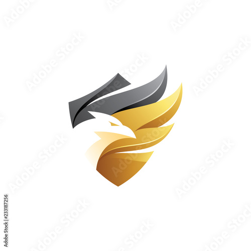 Modern gradient, eagle, falcon, hawk bird and wing shield logo