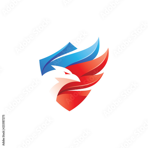 Modern gradient, eagle, falcon, hawk bird and wing shield patriot logo