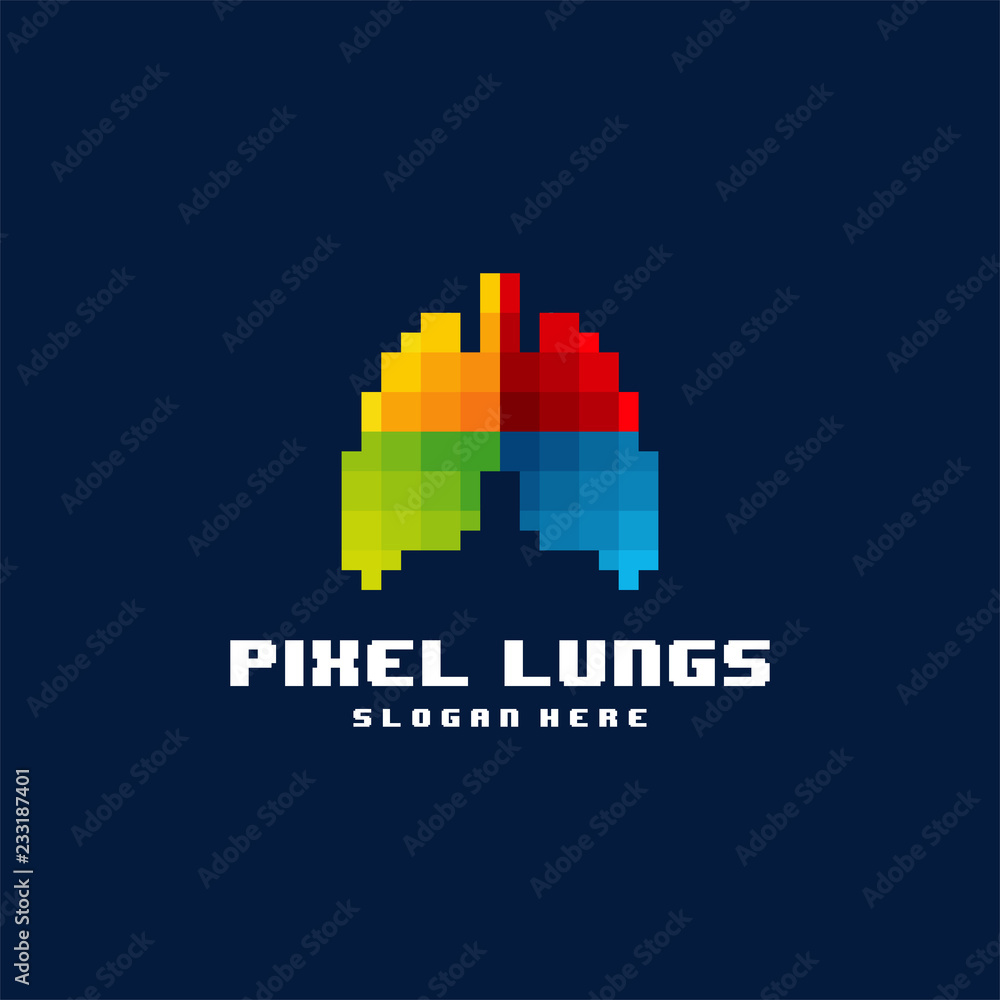 Modern Colorful Pixel Lungs logo designs concept vector, Lungs Technology logo template