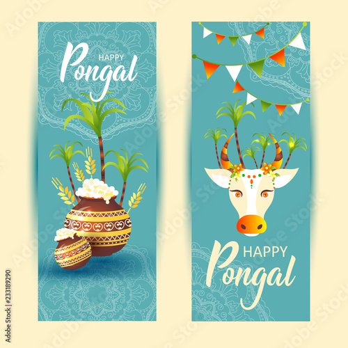 Fototapeta Naklejka Na Ścianę i Meble -  South Indian Festival Pongal Background Template Design Vector Illustration Banners - Pongal Festival Background