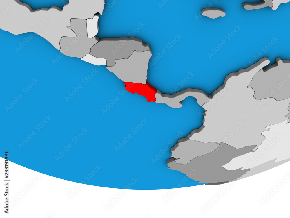 Fototapeta premium Costa Rica on simple political 3D globe.