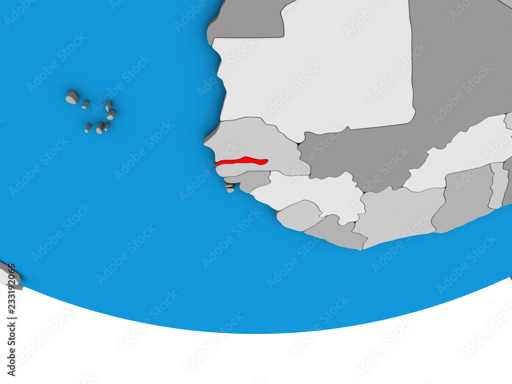 Fototapeta premium Gambia on simple political 3D globe.