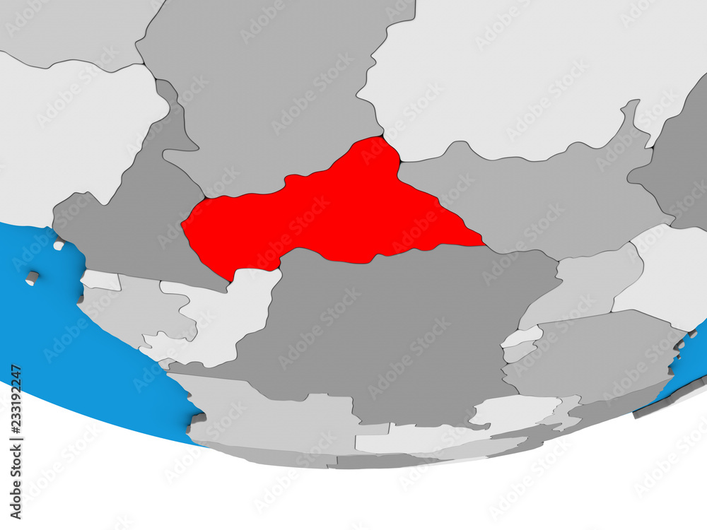 Fototapeta premium Central Africa on simple political 3D globe.
