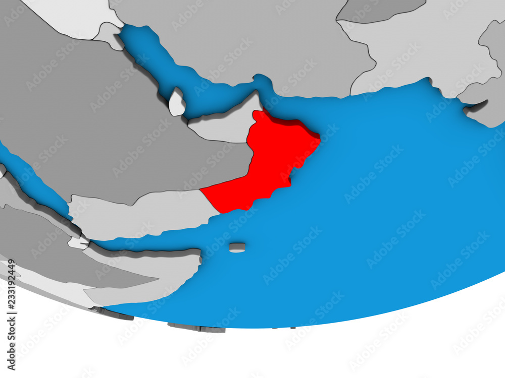 Fototapeta premium Oman on simple political 3D globe.