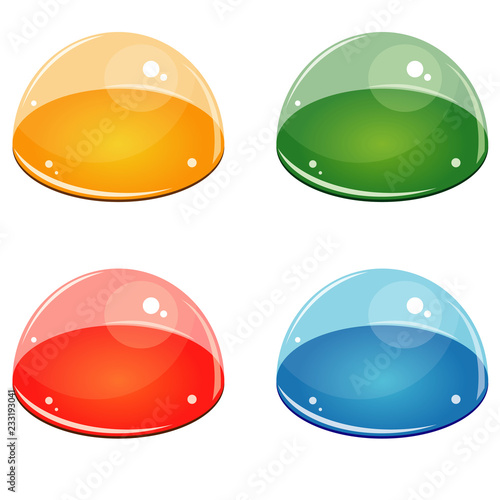 four colored web buttons, red blue green and yellow bubbles, empty half of balls