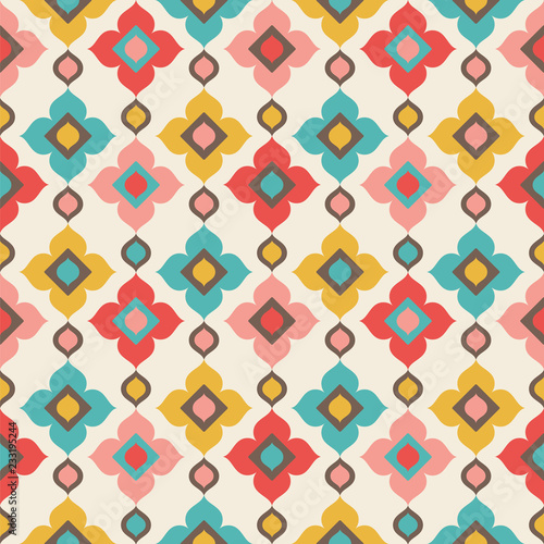Floral and diamond shapes. Seamless vector pattern.