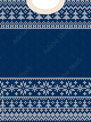 Ugly sweater Merry Christmas Happy New Year greeting card frame.