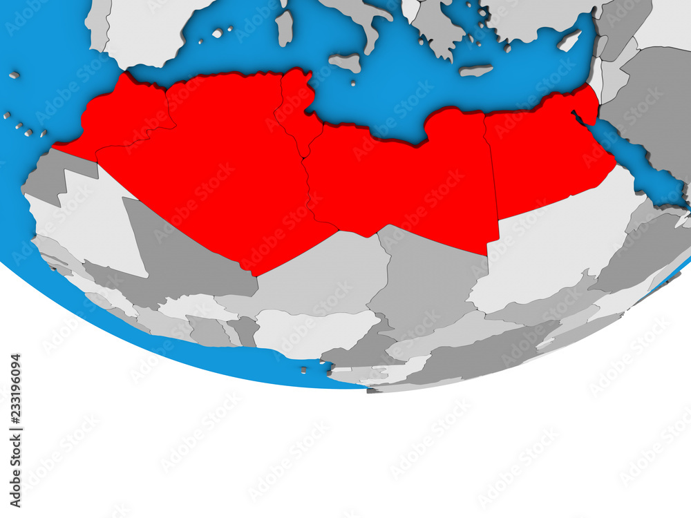 Fototapeta premium North Africa on simple political 3D globe.