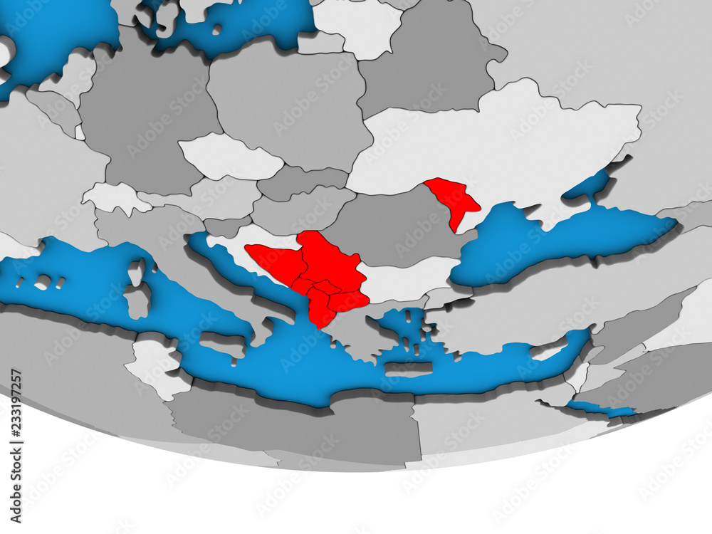 Fototapeta premium CEFTA countries on simple political 3D globe.