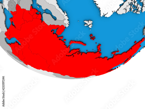 Soviet Union on simple political 3D globe.