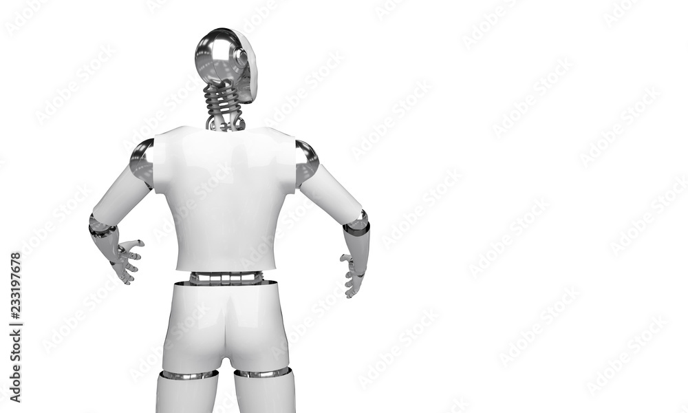 3d rendering humanoid robot thinking and Select something robot point object on white background 3d rendering humanoid robot thinking and Select something robot point object on white background