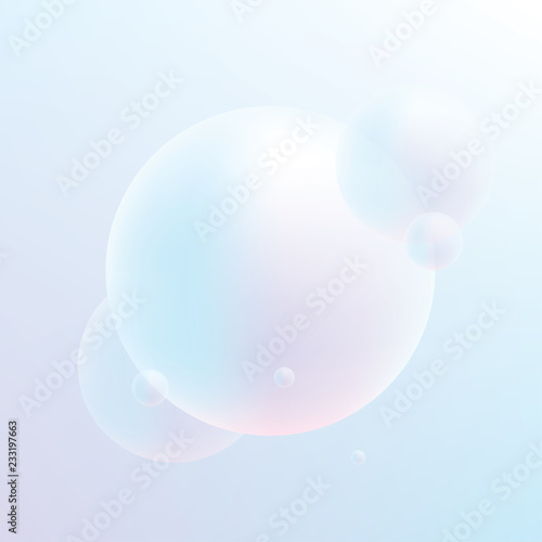 Soft pastel colored gradient spheres floating on a light blue and purple background