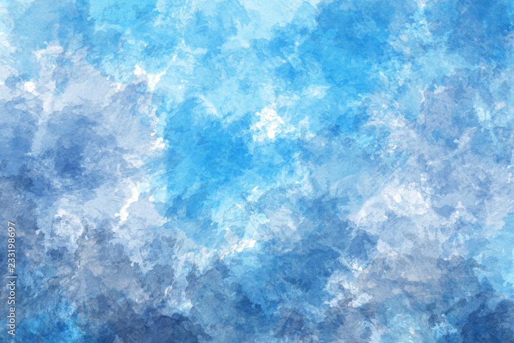 Blue watercolor background. Digital painting.	