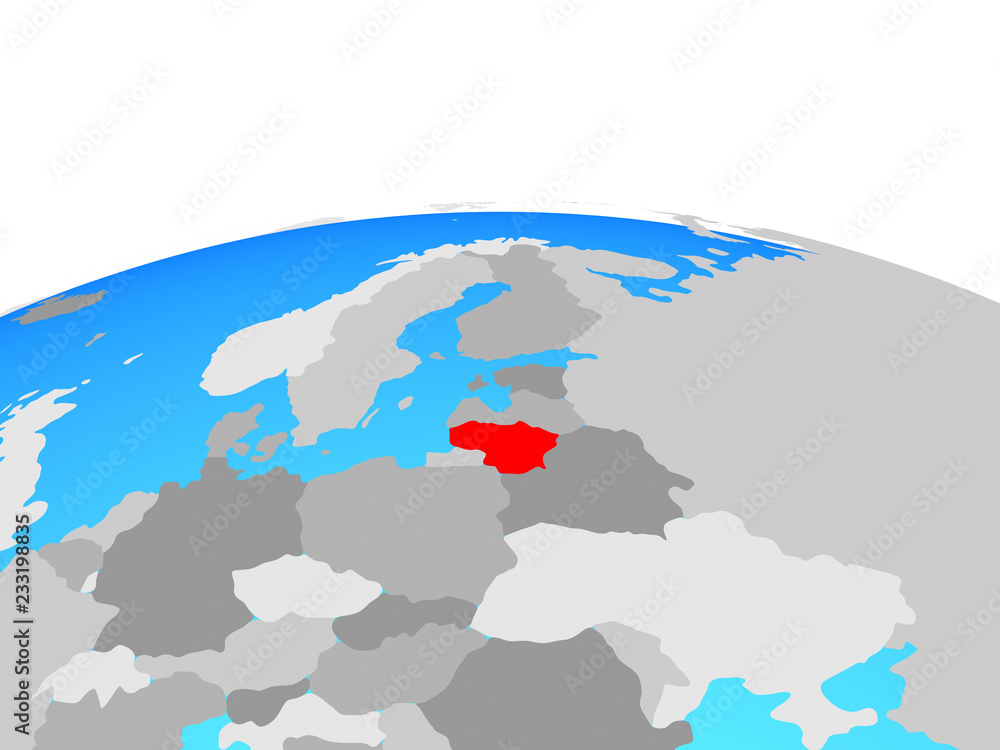 Lithuania on political globe.