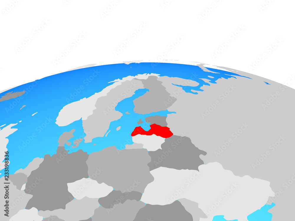 Latvia on political globe.