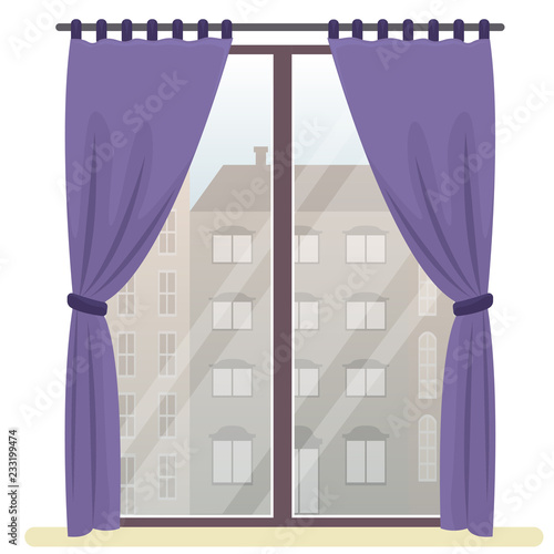 Window with city view. Vector flat illustration.