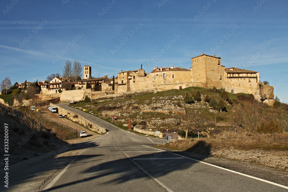 View of medieval walled town in Spain