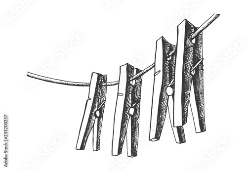 clothes pegs sketch vector. isolated object drawing