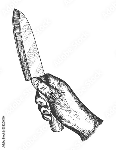 kitchen knife in hand sketch drawing isolated