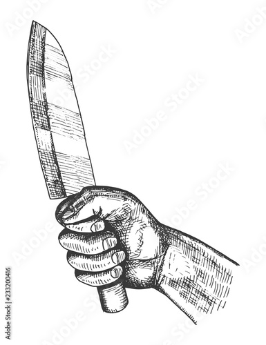 kitchen knife in hand sketch drawing isolated