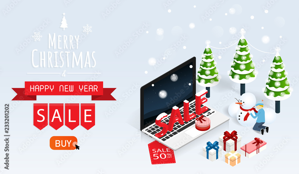 merry christmas and happy new year gift box ,christmas  online sale vector