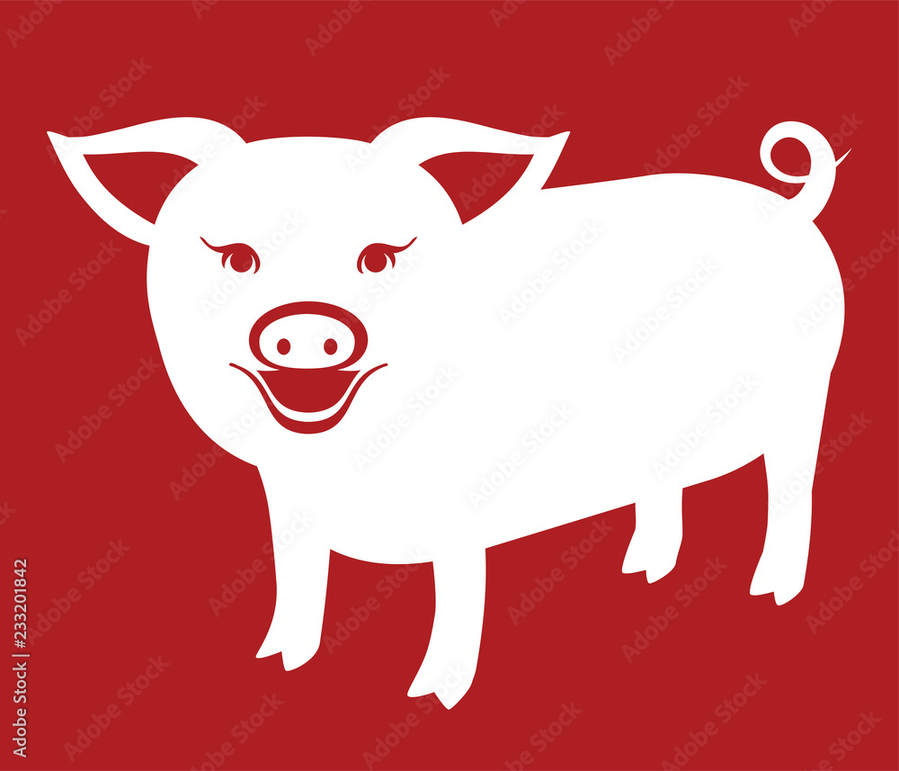 Pig icon. White Pig on red background. Chinese New Year Pig icon. White Pig on red background. Chinese New Year