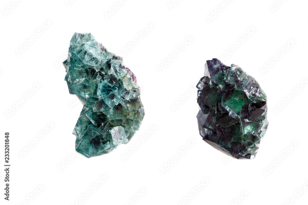 Macro mineral stone Fluorite on a white background Macro mineral stone Fluorite on a white background