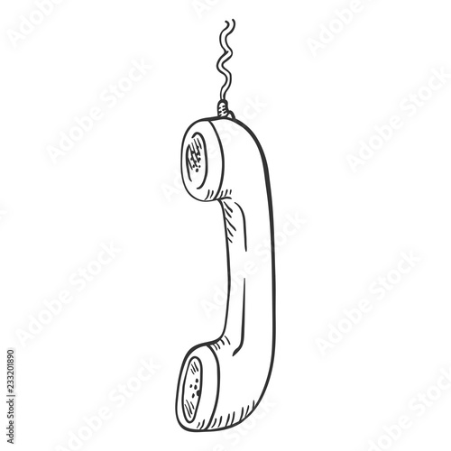Vector Sketch Handset with Telephone Wire
