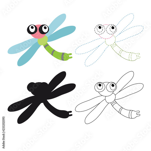 dragonfly worksheet vector design for kid © terdpong2