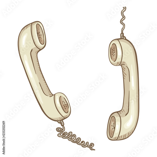 Vector Cartoon Illustration - Two White Telephone Handsets