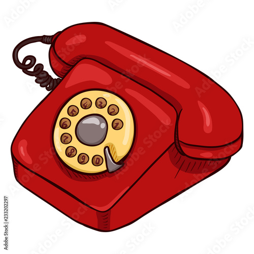 Vector Cartoon Classic Red Rotary Telephone