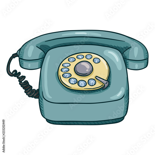 Vector Cartoon Turquoise Retro Style Rotary Telephone